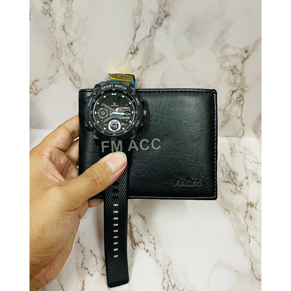 Dompet Kulit Pria IMPORT Murah &amp; Terbaru Plus Jam Tangan Pria Premium Ori Anti Air [HARGA PROMO]