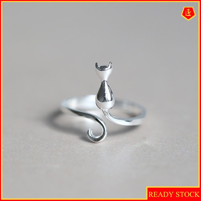 [Ready Stock]Cute Cat Kitten Tail S925 Silver Ring Women's Creative Arts Temperament