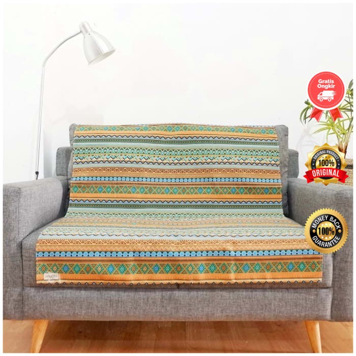 Sarung Sofa Bahan Kain Kanvas Linen Halus Anti Slip Ukuran 100x150 cm Motif Tribal Coklat