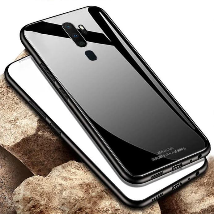 FINLAY CASE OPPO A9 2020 A5 2020 GLASS CASE HARD TEMPERED BACKDOOR CASING HITAM RT887