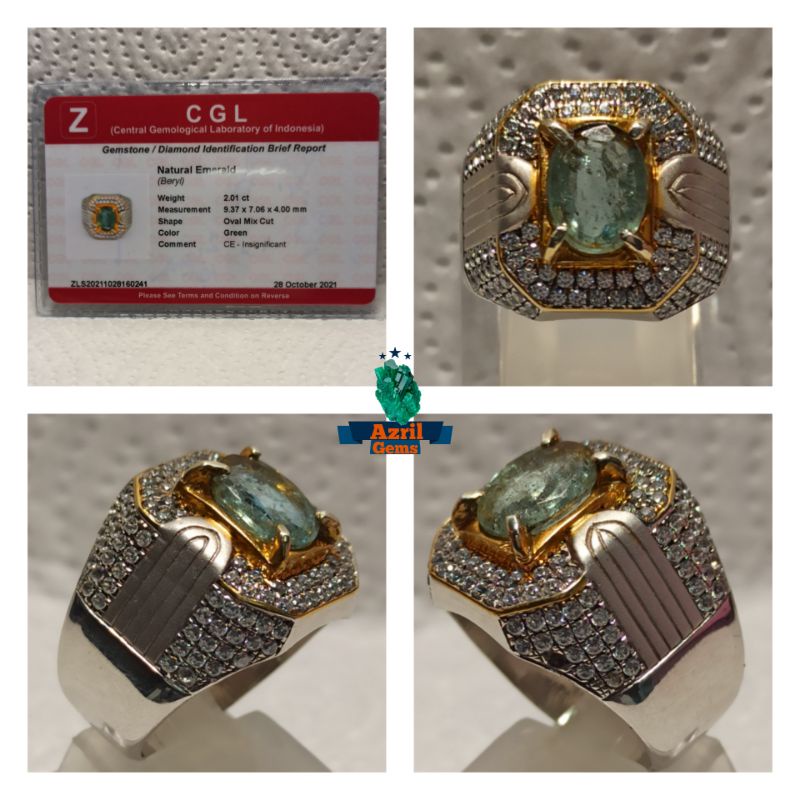 Batu Zambrud / Natural Emerald Beryl Ring Perak + Memo CGL