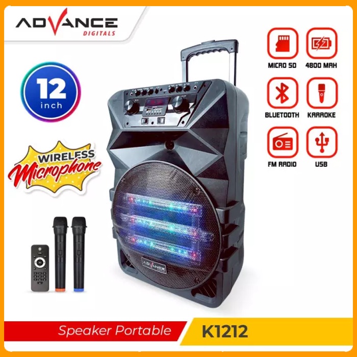 Speaker Aktif Advance K1212 12inci Bluetooth free 2 MIC wireles  suara super bass