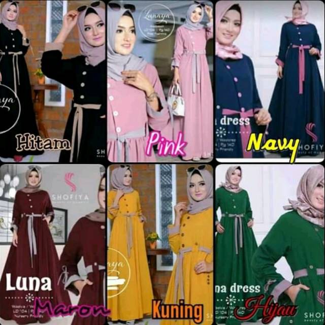 Gamis dress murah busana muslim wanita terbaru Luna bahan baloteli 1kg muat 2pcs