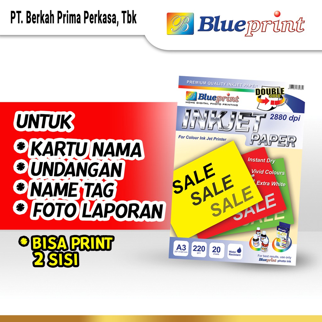 

Kertas Inkjet Dua Sisi , Double Sided Inkjet Paper BLUEPRINT A3 220 gsm