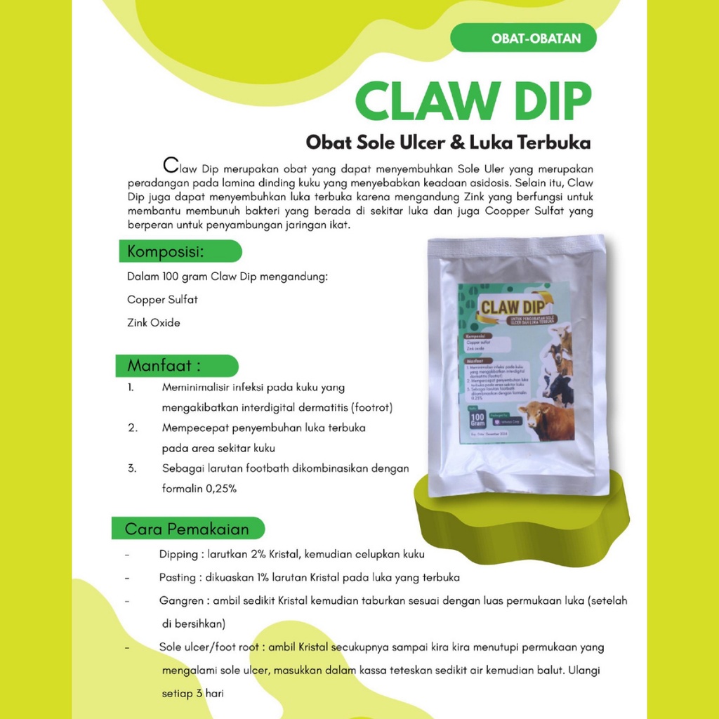 CLAW DIP 100% Ori | Obat Kuku Sapi PMK, Pincang Bernanah Infeksi Kuku dan Luka Terbuka Sapi PMK | Apoternak