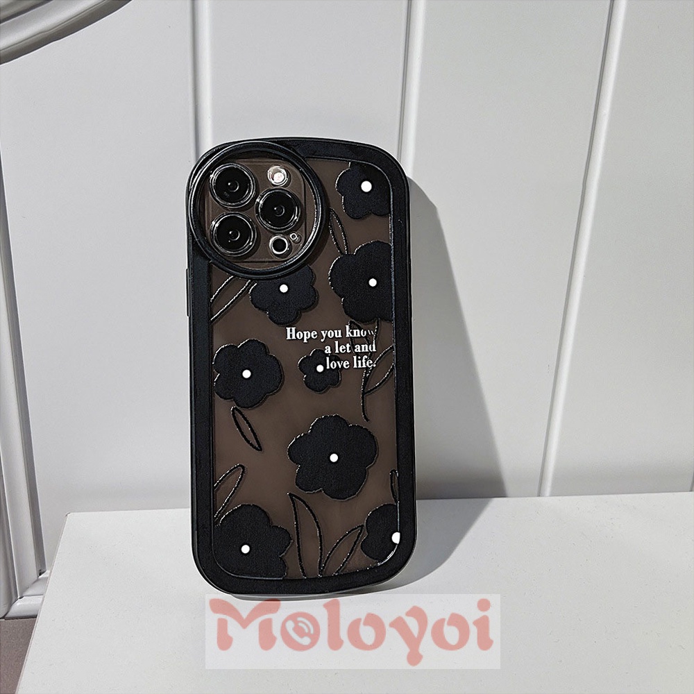 Soft Case TPU Motif Bunga Hitam Untuk iPhone 11 8Plus 6 6S 7 8 Plus 13 12 11 Pro MAX 7 Plus XR X XS MAX SE 2020