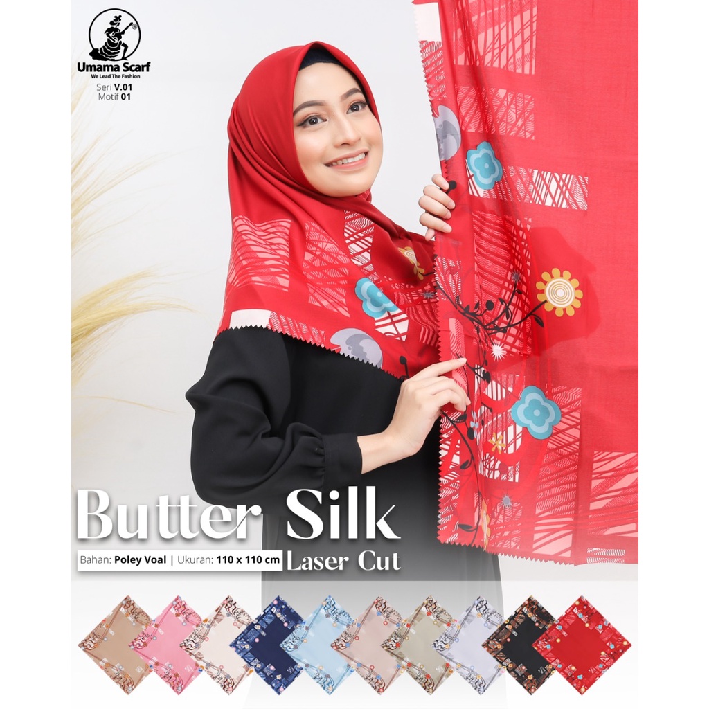 Segiempat Motif Hijab SILK OLIVIA MOTIF UMAMA 110x110 Butter Silk Velvet Motif-Design 1 Butter