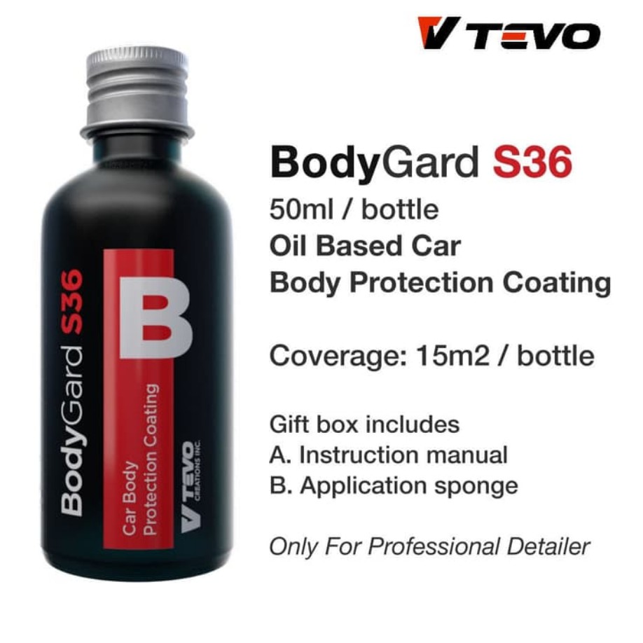 

TEVO BodyGard S36 Oil Based HiGloss Nano Glass Coating (Top Coat) 50ML BEST SELLER untuk Detailer