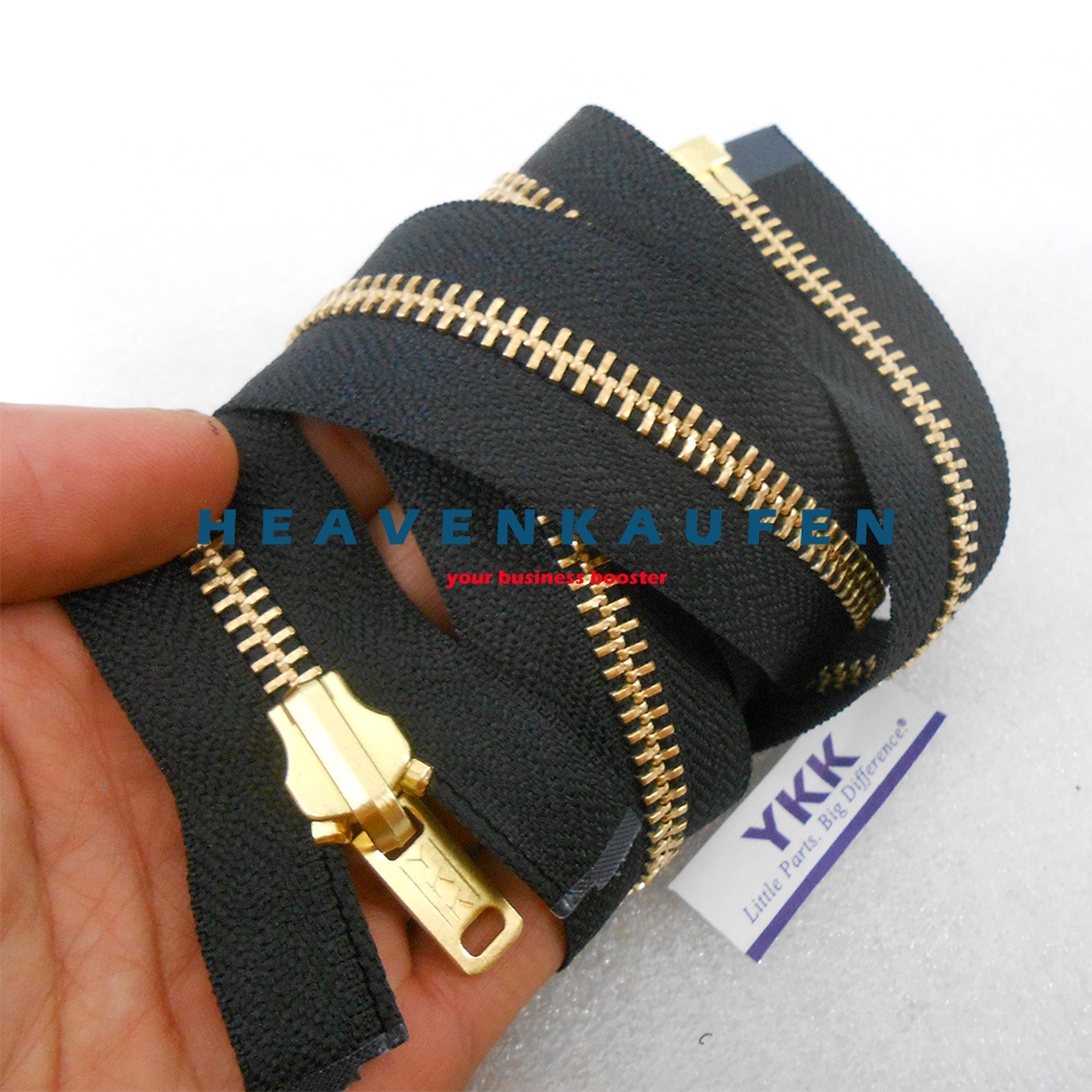 Resleting Zipper YKK 95 cm Atau 38 inch Hitam Gold Emas Type Gigi Besi Model Set Open End Buka Lepas