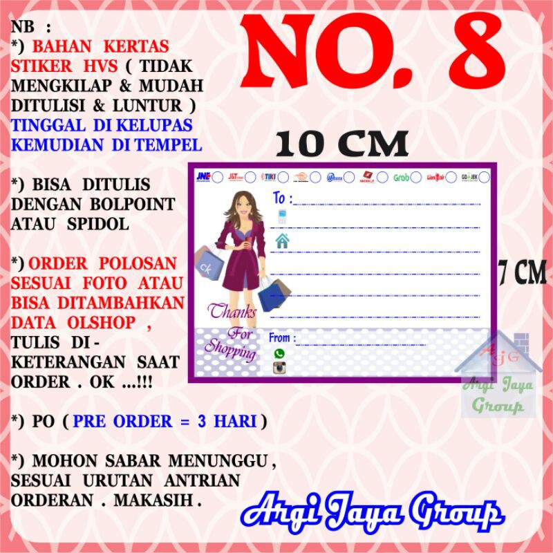 

Stiker HVS - Stiker Pengiriman - Sticker Alamat Olshop Murah Nomer 8 - 10x7cm