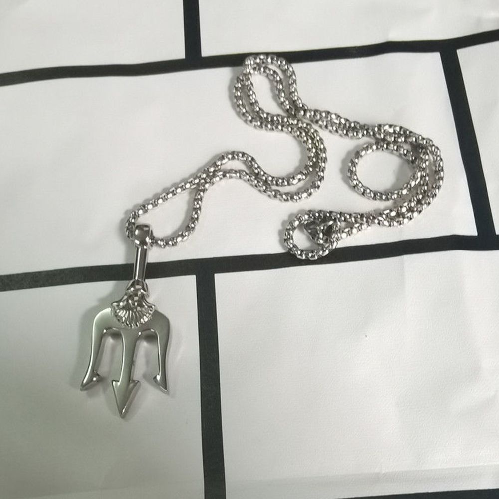 Kalung Rantai Liontin Trisula Unik Bahan Stainless Steel Gaya Hip Hop Korea Untuk Pria Dan Wanita