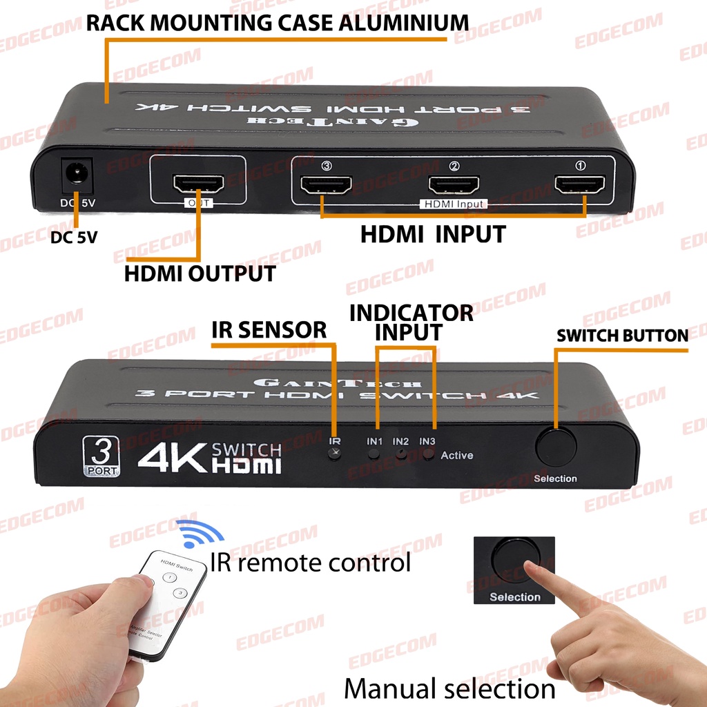 HDMI SWITCH 3 Port / 3x1 With Remote GAINTECH