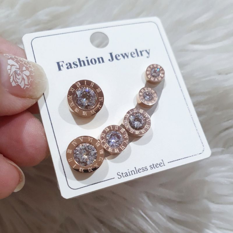 Anting Titanium Asli Set isi 3 pasang anting Anti karat anti alergi Premium Quality Stainless steel ori Premium 771