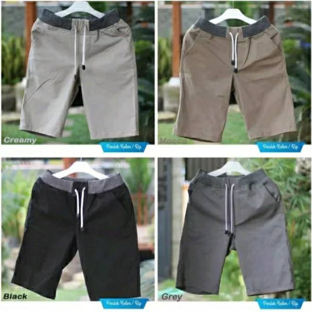 [BIG SIZE] Celana Chino Pendek Pria mick pinggang karet rip katun twill krem coklat surfing santaI