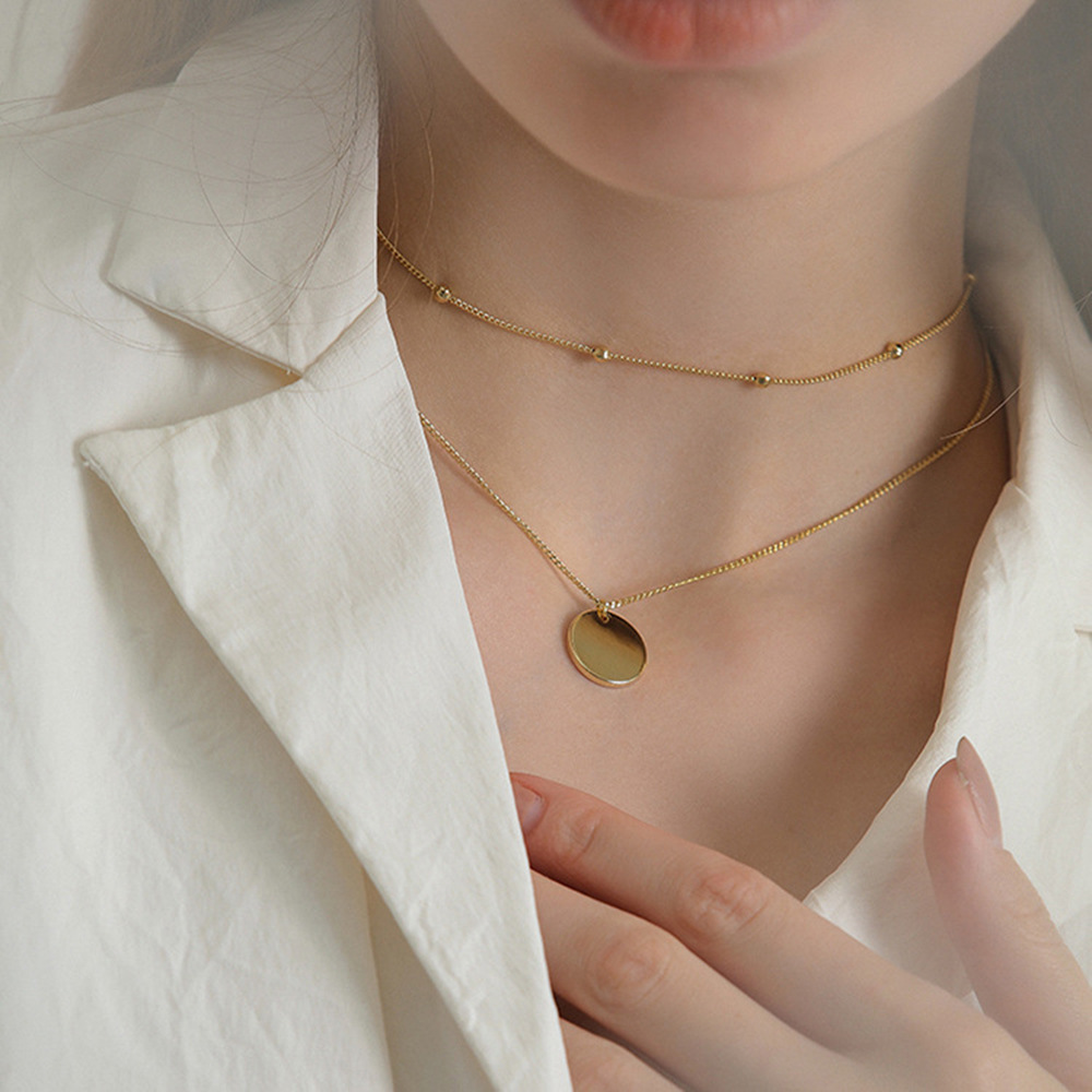 2pcs/set Kalung Rantai Dengan Liontin Koin Bulat Ganda Gaya Korea Untuk Wanita