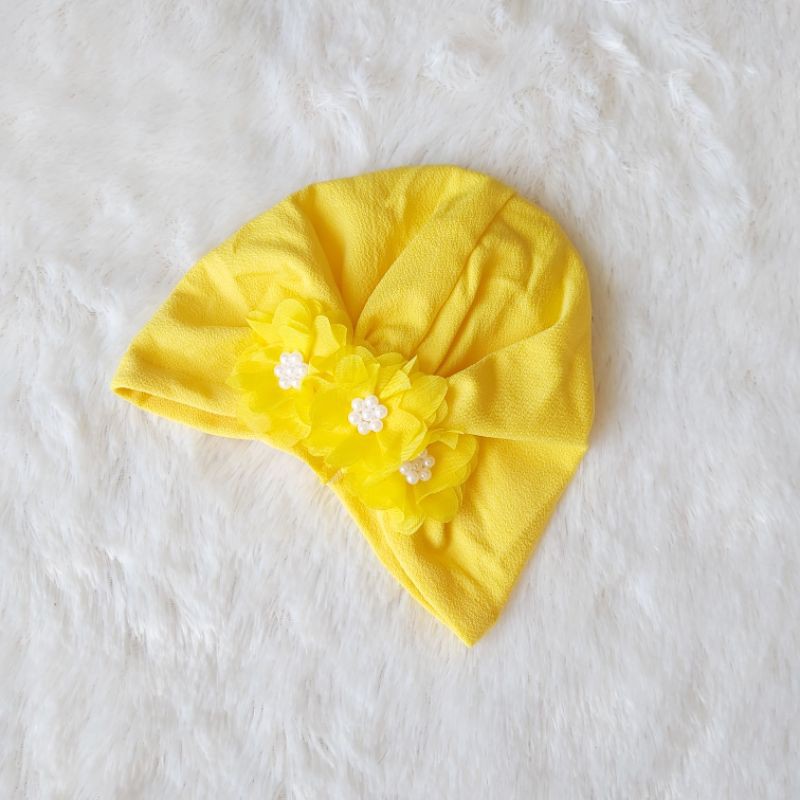 Turban Bayi 0-3th Bunga Besar - Bandana bayi - Kerudung Anak Bayi-Kuning