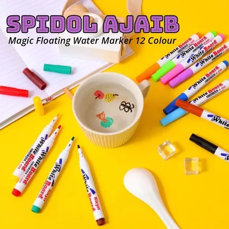 Isi 12 Spidol Ajaib Mengapung di Air Magic Marker Floating Pen Water Based - Spidol Edukasi Anak Bisa Mengapung di Air - Spidol Apung