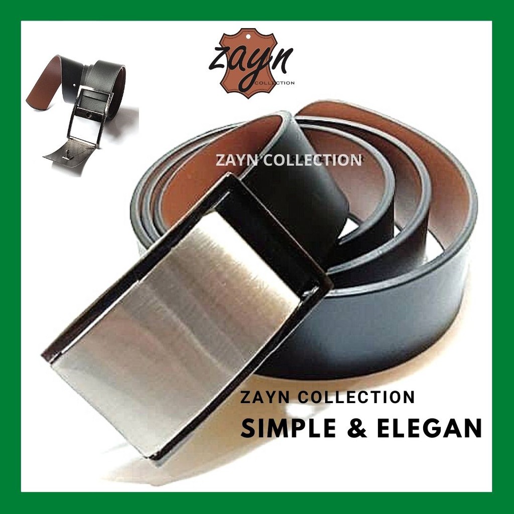 Ikat Pinggang Kepala Kotak Pria Men Belt Stainless Steel Formal Basic Gesper Cowok Sabuk Kulit Murah