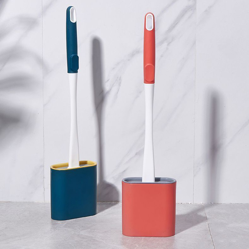 SUYOU Clean Any Corner Cleaning Toilet Brush Set Bathroom Silicone Flex Toilet Brush Long Handle Wall-Mounted With Lid with Toilet Brush Holder WC Soft/Multicolor