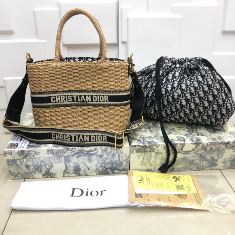 TAS DIOR TOTE ROTAN BAG IN BAG PREMIUM QUALITY FREE BOX