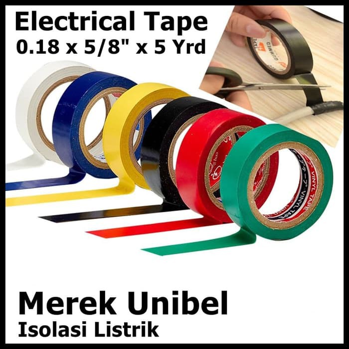 Isolasi Listrik Electrical PVC Tape Unibel Warna Warni 5 Yard