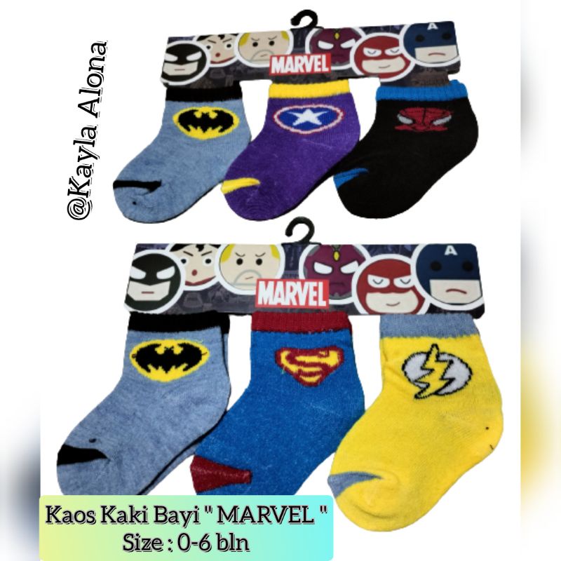 ( isi 3 pasang ) KAOS KAKI MARVEL untuk BAYI 0-6BLN