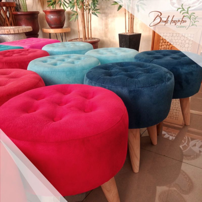 Kursi Stool Bulat Kancing Bludru Stool Sofa Kursi Minimalis