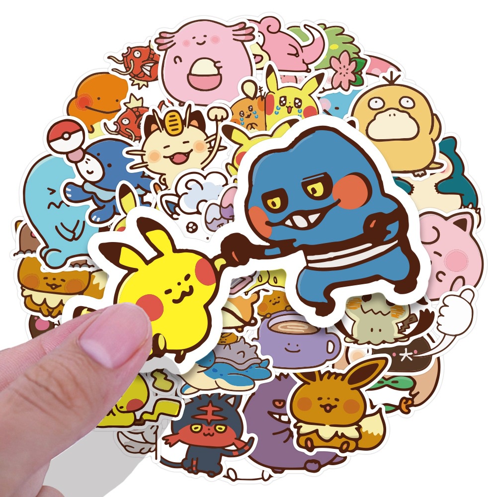 50 elf lucu Pokemon stiker kartun Pikachu bagasi stiker vacuum cup tangan Buku stiker kecil lembar