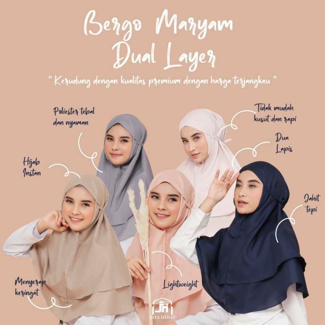 BERGO MARYAM DUAL LAYER / DUA LAPIS DOUBLE / HIJAB INSTAN