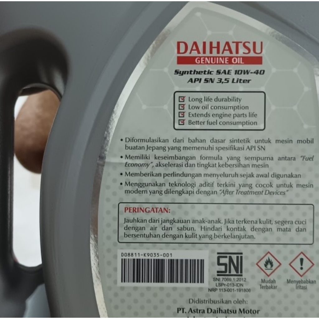 OLI MESIN DAIHATSU 10W-40 API SN SYNTHETIC - 1 GALON - 3.5 LITER