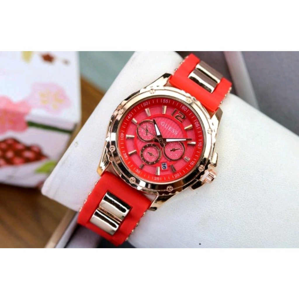 [Grosir] JAM TANGAN WANITA CEWEK GUESS RUBBER TANGGAL AKTIF CHRONO OFF - COD