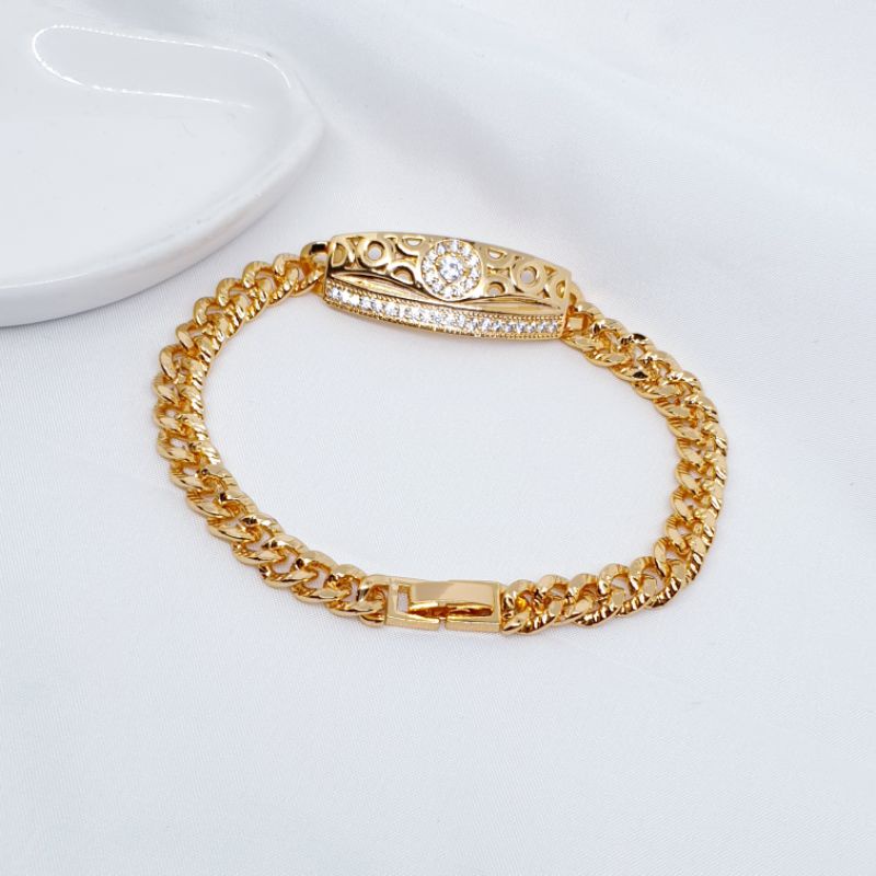gelang rantai plat dewasa import permata zircon