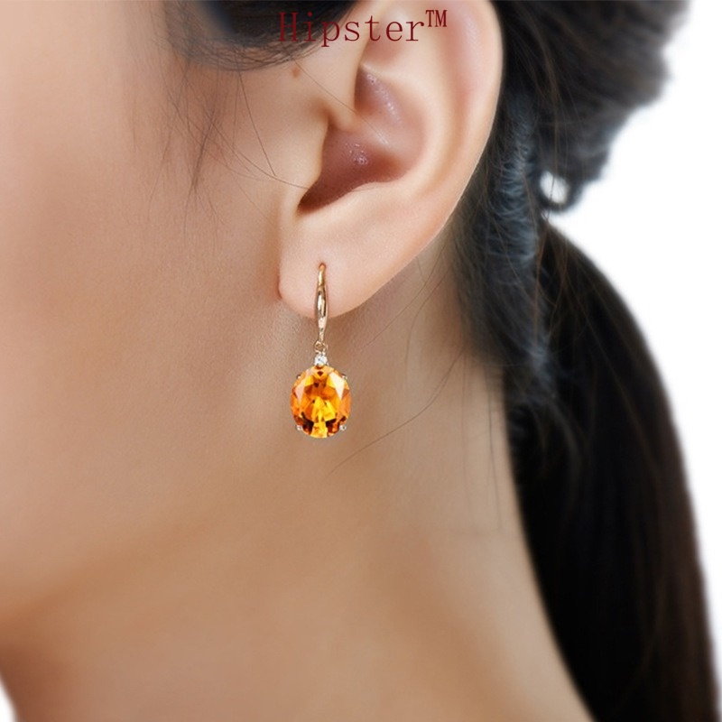 New Fashionable Golden Oval Citrine Stud Earrings