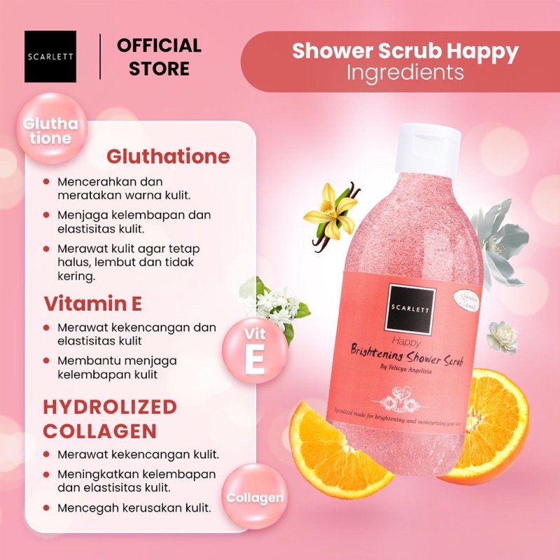 SCARLETT WHITENING HAPPY SERIES BODY CARE BODY LOTION BODY SERUM BODY CREAM BODY SCRUB SHOWER SCRUB HAPPY