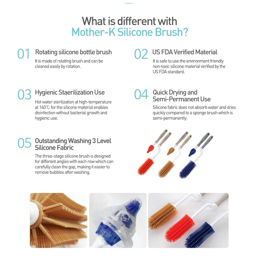 Mother-K Silicone Brush 2 Kinds of Set (Sikat Botol)