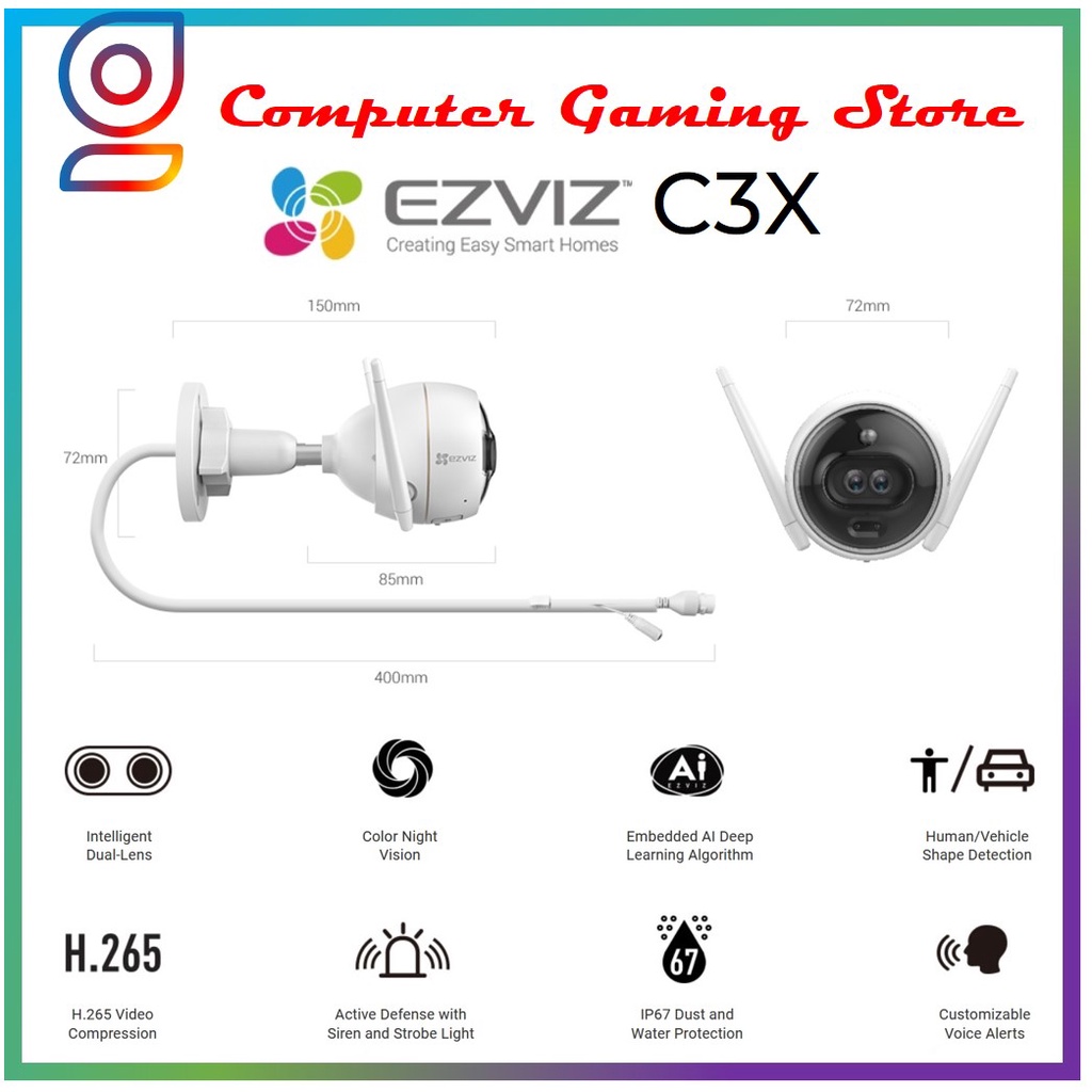 EZVIZ C3X AI - Powered dark - fighter CCTV WIFI - FHD