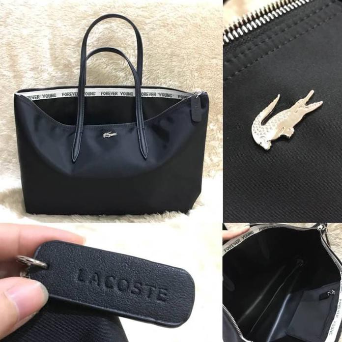 TAS TAS WANITA GROSIR IMPORT MURAH BRANDED, LACOSTE MOTIF IMPORT - HITAM TAS.2