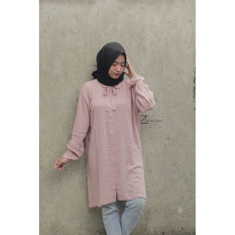 Stacy Nude Pink/tunik/blouse/atasan wanita bahan rayon crinkle/rayon/rayon crinkle/kemeja jumbo