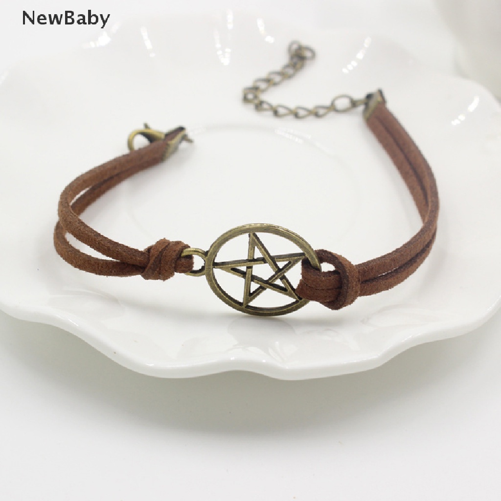 Newbaby Gelang Tangan Tali Coklat Liontin Pentagram Perunggu Retro Untuk Wanita