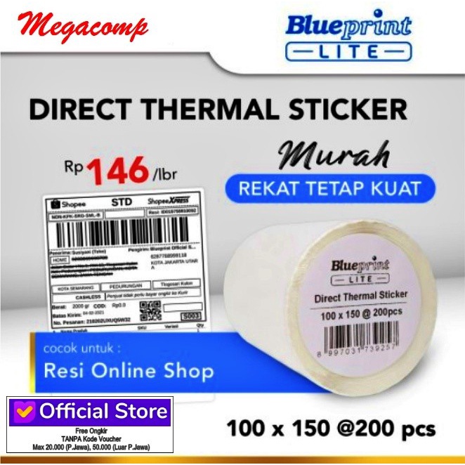 Direct Thermal Sticker Label Resi BLUEPRINT Lite 100x150 mm 200Pcs