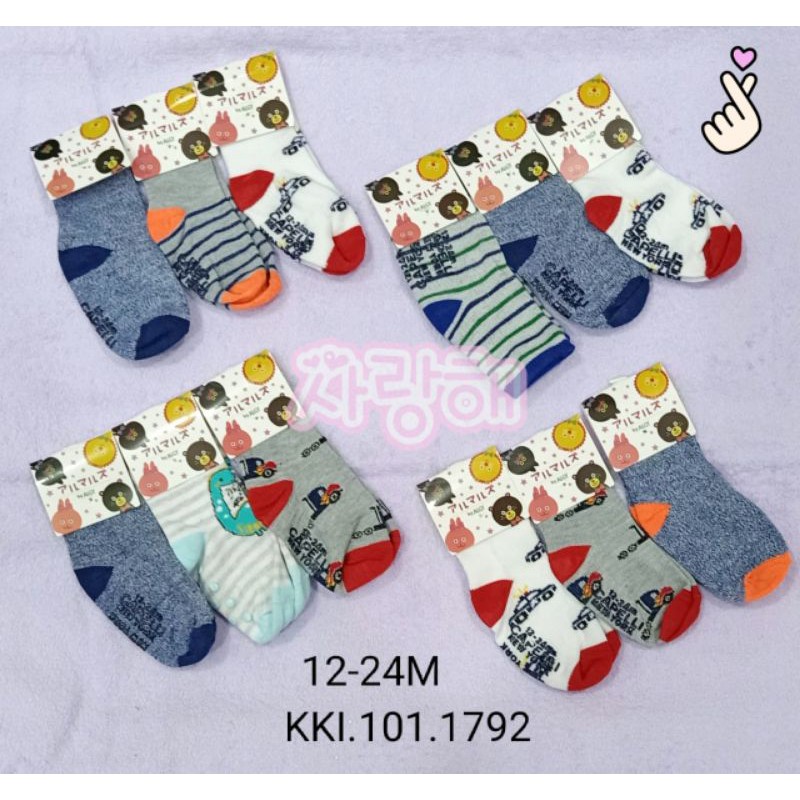 3 pcs!! Kaos Kaki Bayi Anti Selip Prewalker 3 -48M Laki Laki / Kaos Kaki Balita Anti Slip Cowok