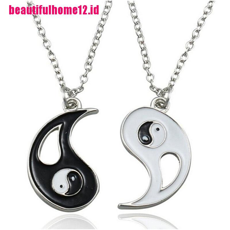 2pcs Kalung Persahabatan Dengan Liontin Yin Yang Warna Hitam Putih Untuk Pasangan