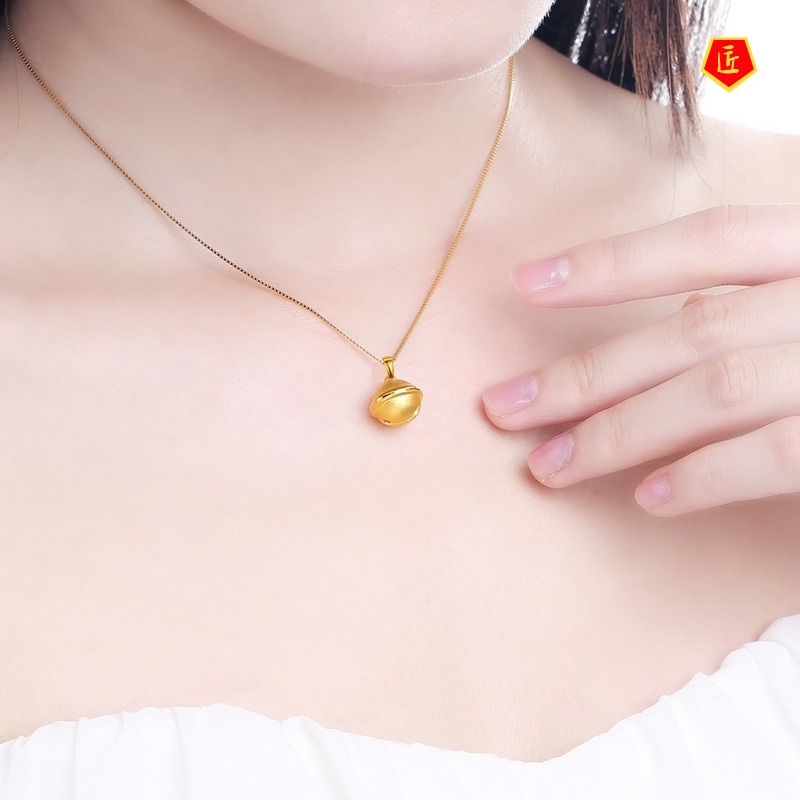 [Ready Stock]3D Creative Bell Pendant Kids' Golden Luck Bringer Necklace