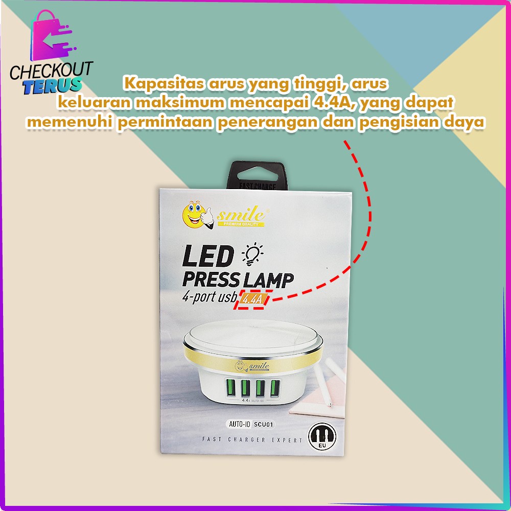 CT C463 Adapter Charger 4 Port USB 4.4A StopKontak USB Pengisian Daya Cepat dengan Lampu LED Port Charger Fast Charging