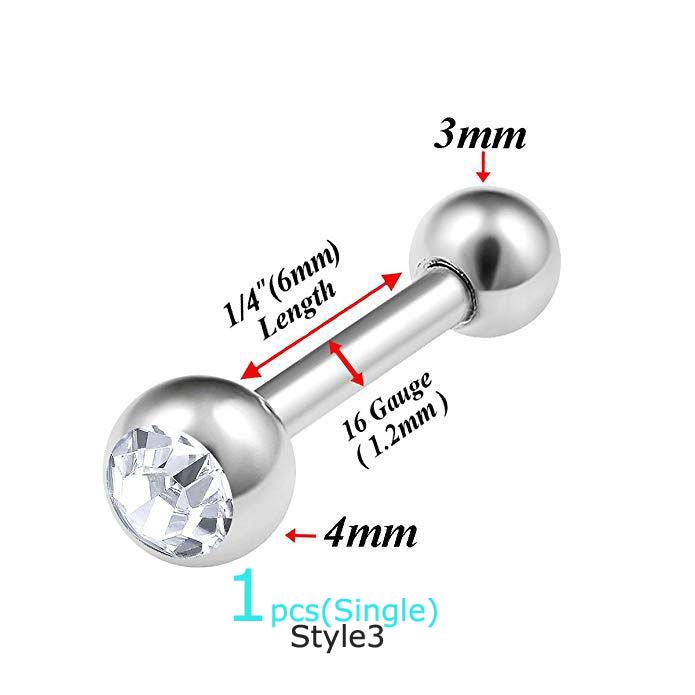 1pcs Anting Tindik Tulang Rawan Tindik Helix Telinga Tembaga 16G Panjang 6mm