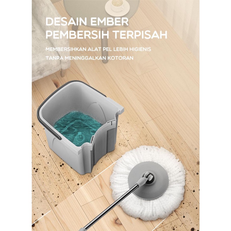 (ORI)- BONBOX BCT704 BCT708 Alat Pel Lantai PLUS Kain Fiber dengan Ember Spin Mop Mencuci dan Membilas Alat Pembersih Lantai