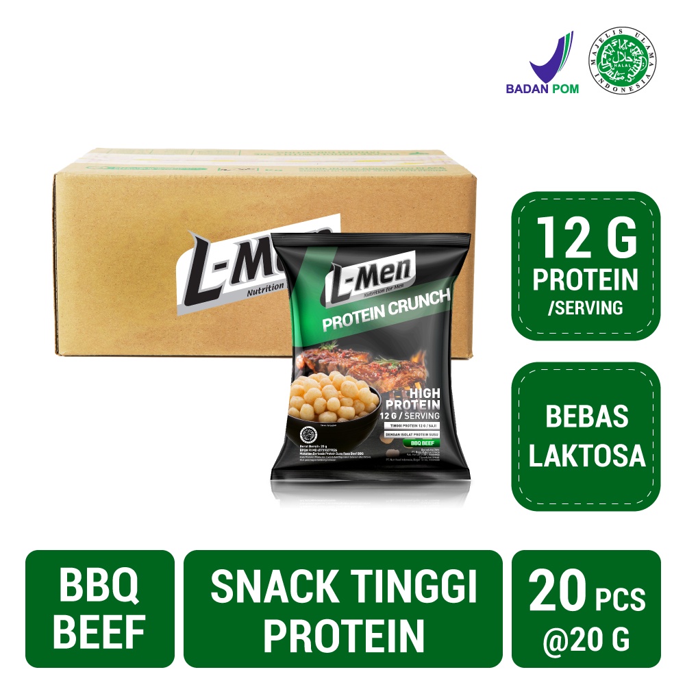 

1 Karton - L-Men Protein Crunch 20g (12g protein) - Camilan Tinggi Protein Bebas Laktosa