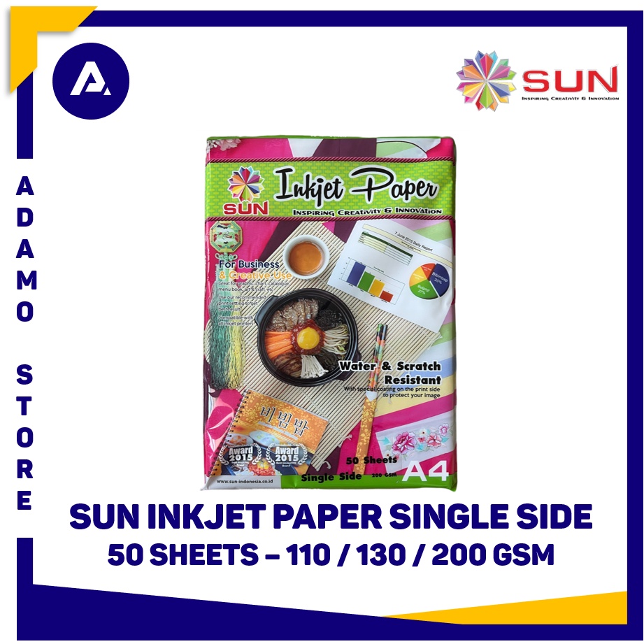 Kertas Foto A4 Sun Inkjet Paper Single Side A4 (110 130 200 gsm)