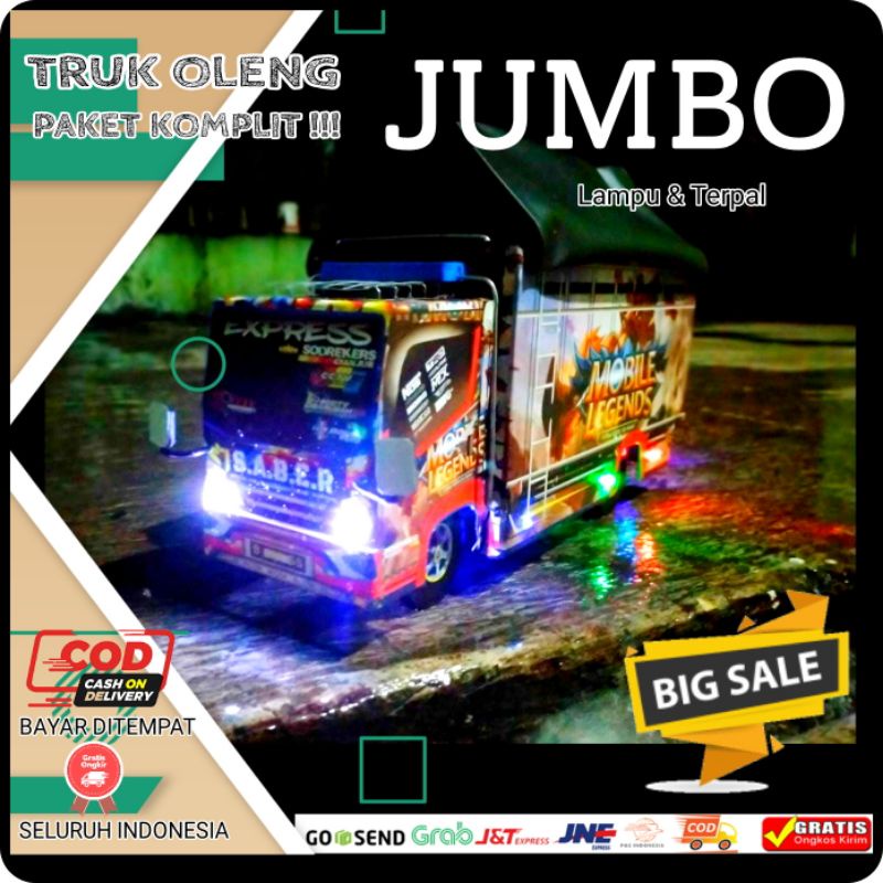 Miniatur Truk Oleng Miniatur truk Giga  jumbo Free fire  Mobile Legend Lampu Terpal Murah Roda Kayu