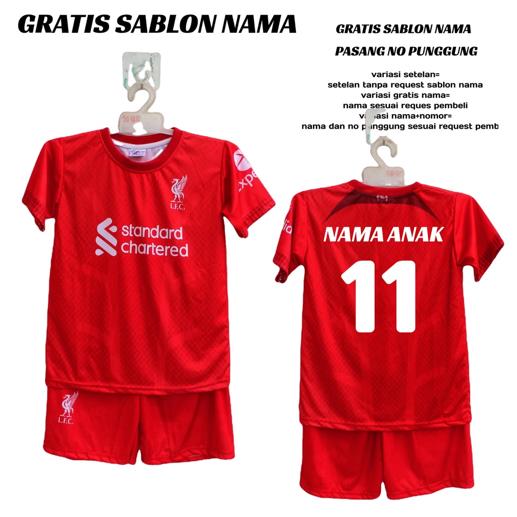 jersey baju bola liverpool/setelan baju bola anak liverpool printing